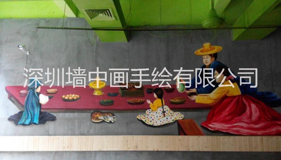 供应餐厅墙体画画装饰,深圳观澜韩式餐饮店墙体画画装饰图片