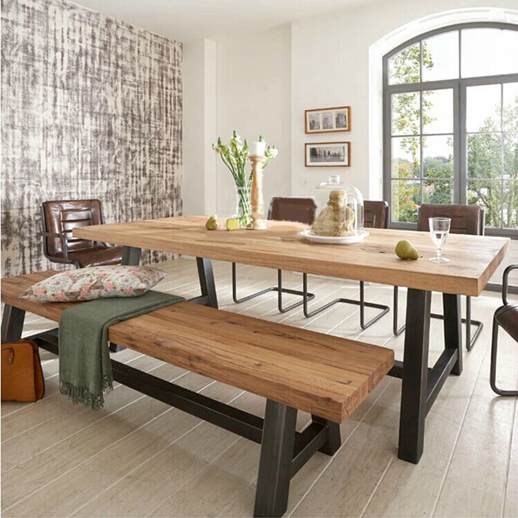 美式复古实木餐桌铁艺做旧餐桌椅组合创意办公桌loft会议桌吧台桌