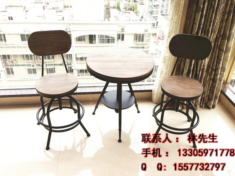 供应浙江复古铁艺实木咖啡厅桌厂家报价，订做实木茶几户外酒吧桌图片