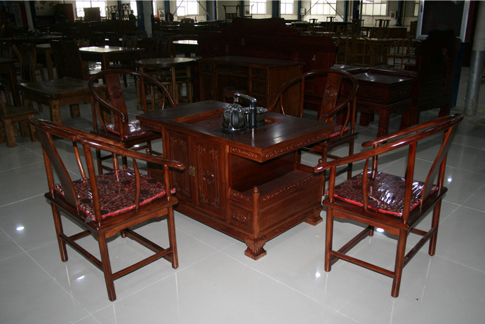 中式茶桌椅组合仿古榆木将军茶桌批发