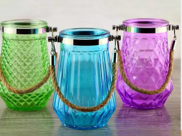 玻璃工艺瓶厂家批发 新款玻璃提手花瓶 喷色花瓶 彩色 玻璃工艺瓶 玻璃瓶