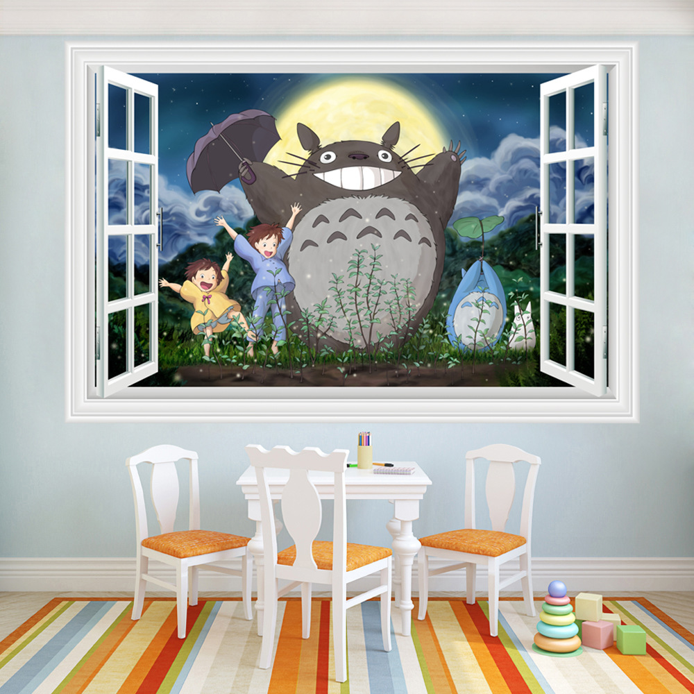 宫崎骏经典龙猫墙贴3D立体窗户客厅背景墙装饰墙贴