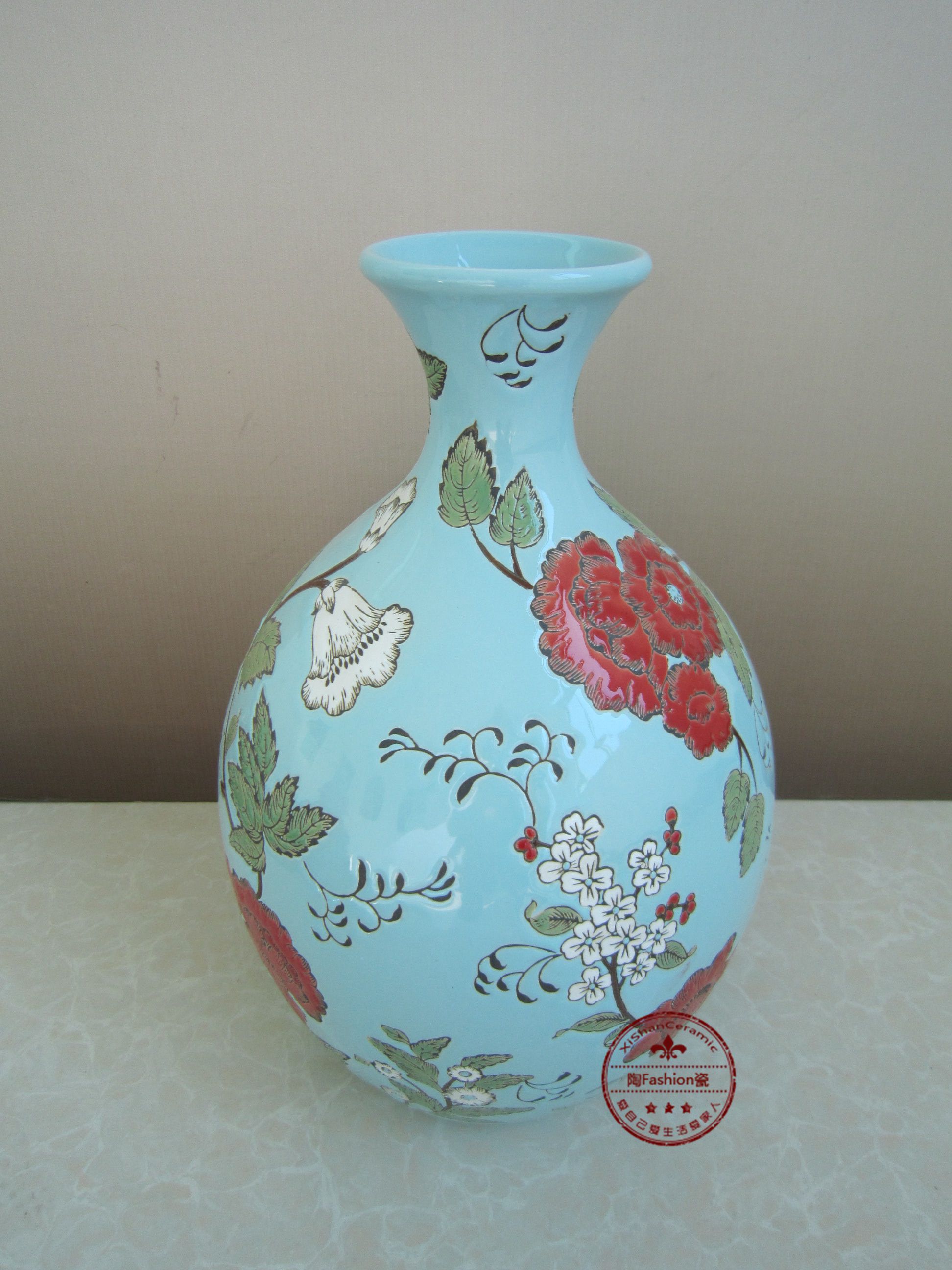 溪山陶瓷 姹紫嫣红陶瓷花瓶批发