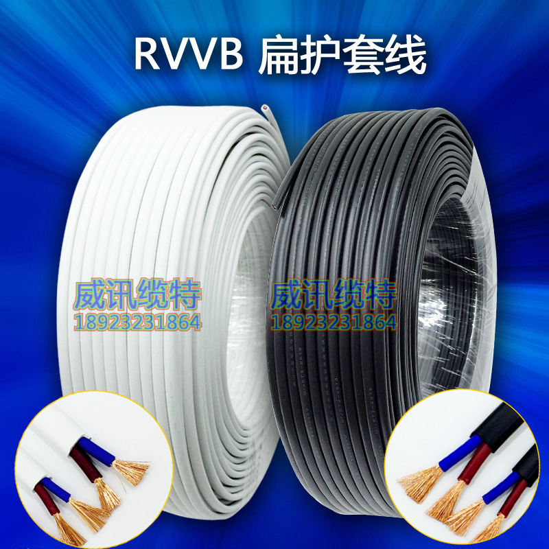 纯铜RVVB2芯0.5/0.75/1/1.5/2.5平方扁护套线平行线电源线黑白色 RVVB扁护套线平行线电源线黑白图片