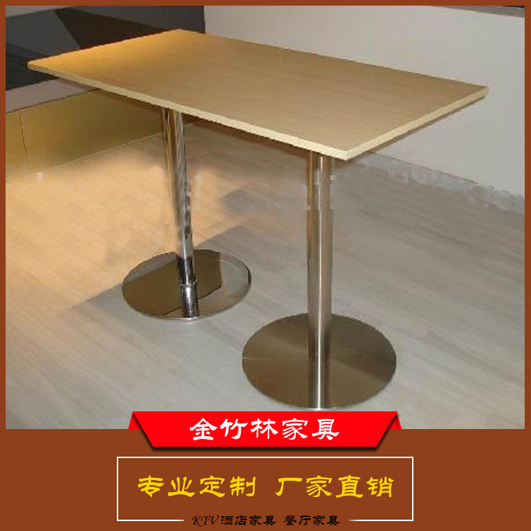 厂家直销加厚边生态板桌面不锈钢底座餐桌 不锈钢底座生态板桌面餐桌图片