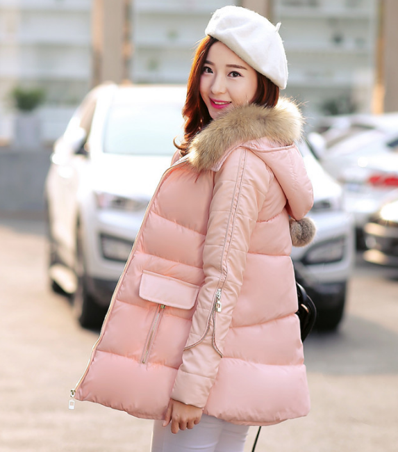 爆款2015冬季新款韩版棉衣女中长款时尚修身连帽真毛领棉袄招代理