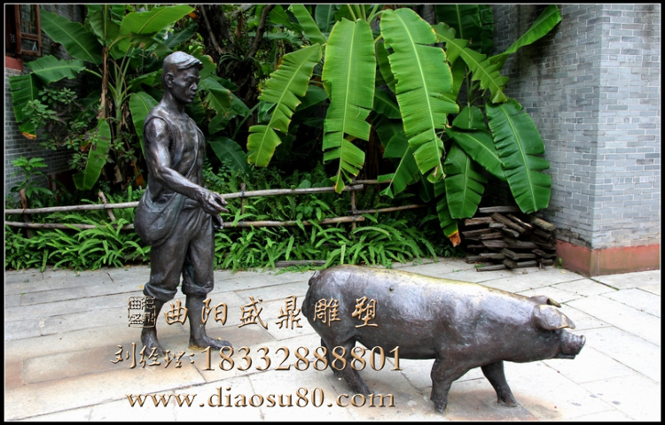 古代民俗人物雕塑赶猪雕塑步行街批发