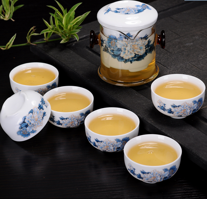 鹏辰泡茶壶红茶套装特价便携旅行茶具玻璃陶瓷内胆滤茶器一壶六杯