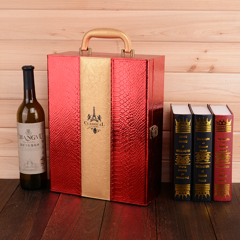 包装盒红酒礼盒皮盒可定制LOGO 现货供应双支红酒包装盒红酒礼品包装盒图片