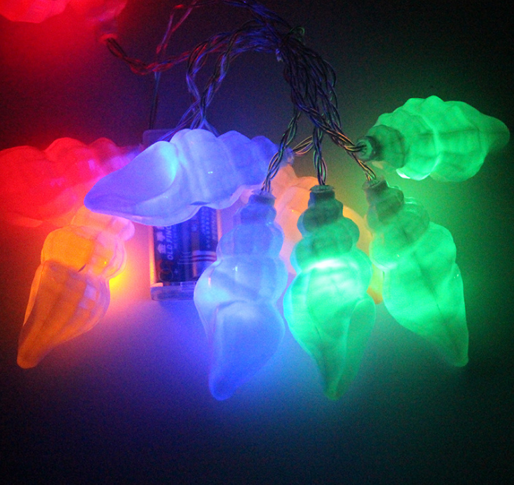 LED彩色海螺灯串10头电池灯带 LED彩色海螺灯串厂家  厂家直销圣诞节日海螺灯 led海螺灯串装饰效果图图片