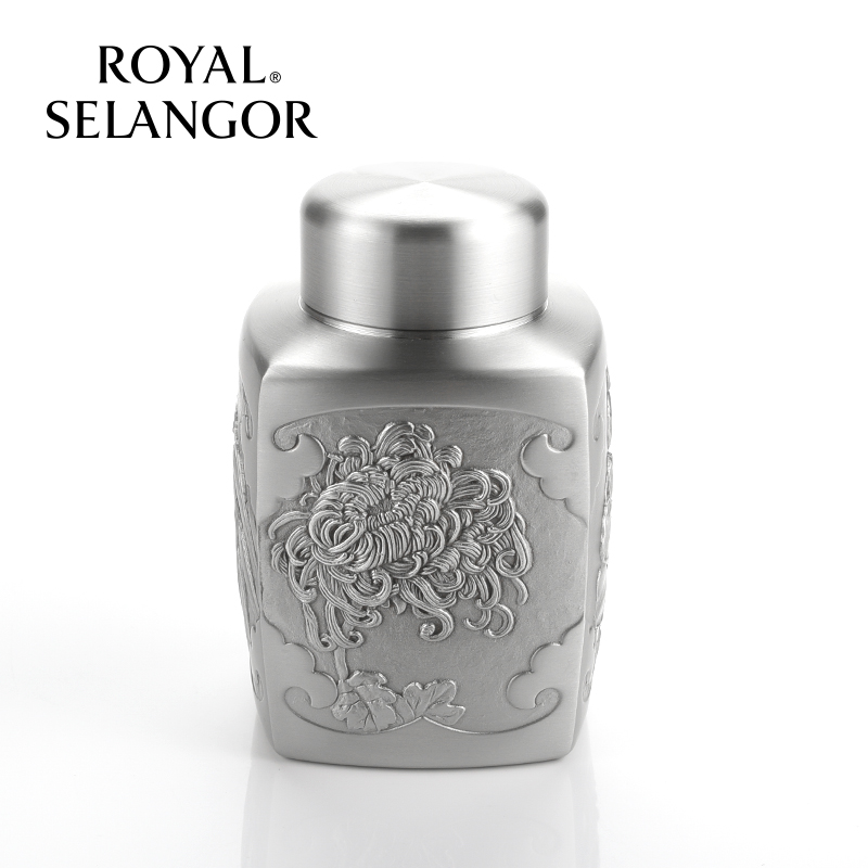 马来西亚锡器品牌皇家雪兰莪锡器茶叶罐ROYAL SELANGOR四君子四季花茶叶罐图片