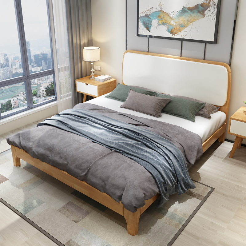 北欧实木床橡胶木大板1.5M/1.8日式矮床地中海新款现代简约双人床 902#北欧实木床橡胶木大板图片
