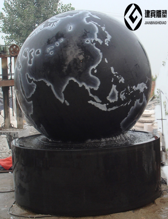 地图石球喷泉 黑色大理风水球喷泉图片