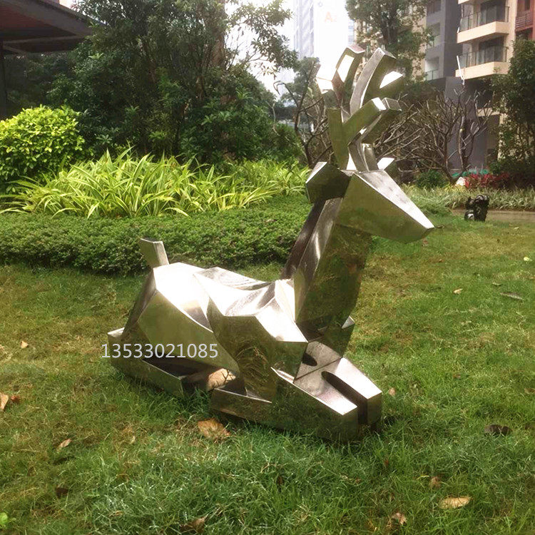 定制金属不锈钢抽象鹿雕塑景观小品批发