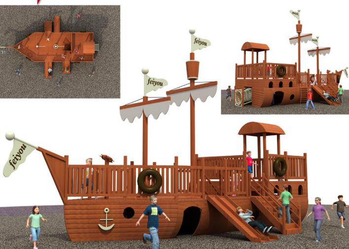 儿童户外海盗船 木质海盗船儿童户外海盗船 木质海盗船 大型木制组合滑梯游乐设备 厂家定制