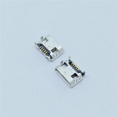 USB MICRO5P母座 B型SMT-牛角-卷直边带柱MICRO插座
