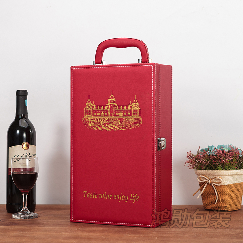 金华市双只装红酒皮盒厂家现货双只装红酒皮盒红酒包装红酒通用礼盒葡萄酒包装盒