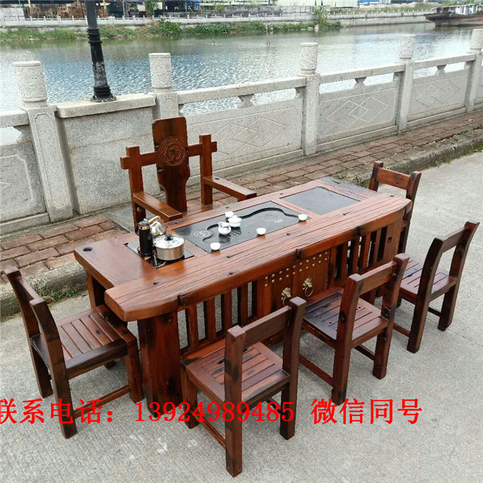 老船木茶桌椅组合小茶艺桌实木仿古功夫茶桌古船木一套也发货图片