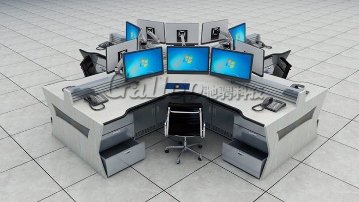 驰骋计算机 监控直播桌 操作台网络机柜 电力控制台 弧形电视墙 弧形录制桌