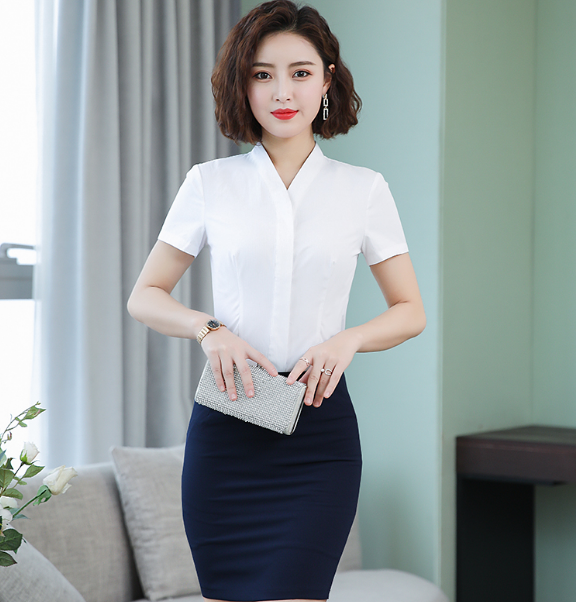 女式职业装白色短袖衬衫 飚飚的职业装图片
