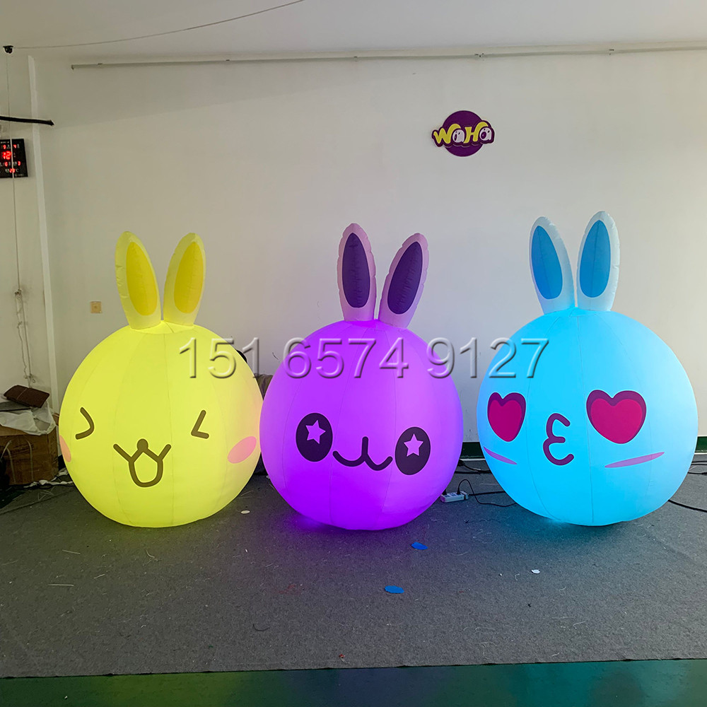 led七彩颜色卡通模型玉兔 发光兔子灯 户外活动中秋装饰气模