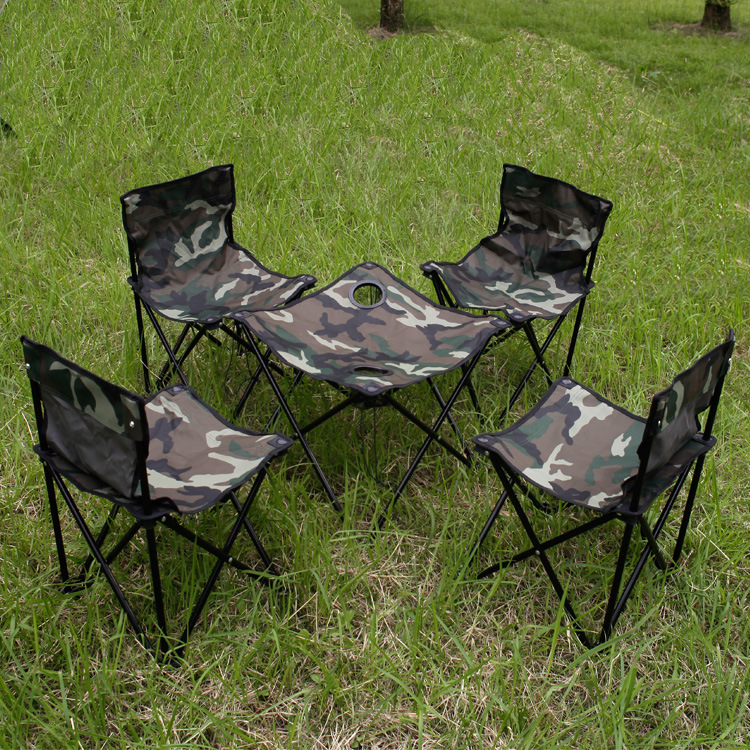 户外桌椅家具5套装 家具钓鱼椅 便携自驾野餐烧烤迷彩桌椅五件套