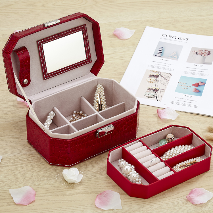 欧式首饰品收纳盒韩国公主手提双层首饰盒化妆盒珠宝盒带镜子