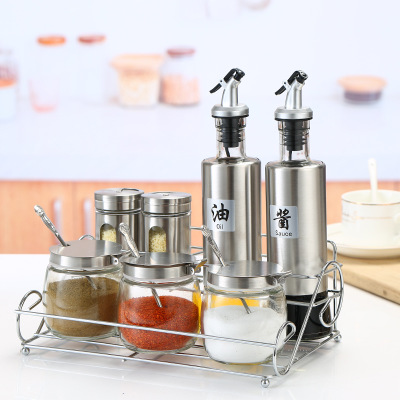 现代简约厨房不锈钢调味料套组油瓶 调料罐 防漏酱油醋壶