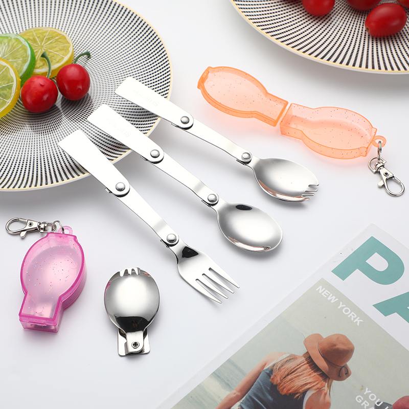 不锈钢折叠勺 便携折叠沙拉叉勺子 户外聚餐可定制LOGO图片