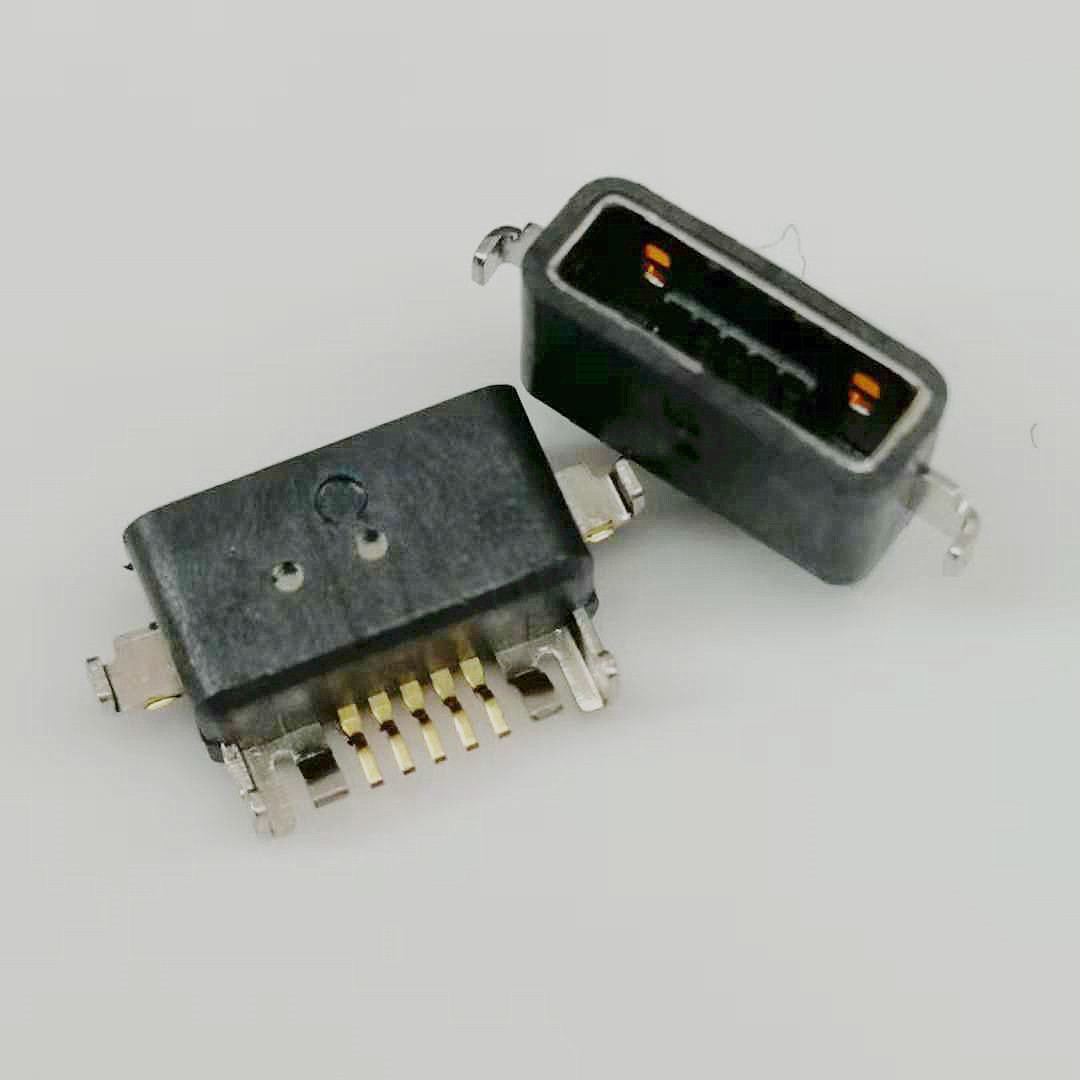 MICRO USB 5PIN沉板防水母座 方口AB型 四脚沉板DIP 贴板SMT 端子镀金 黑色胶芯