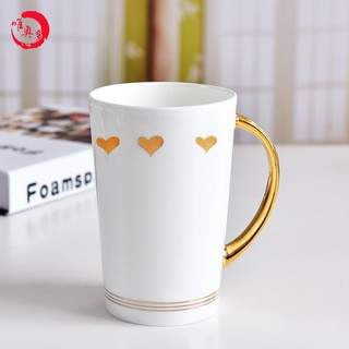 包金骨瓷杯韩式心形陶瓷杯可定制logo广告杯马克杯