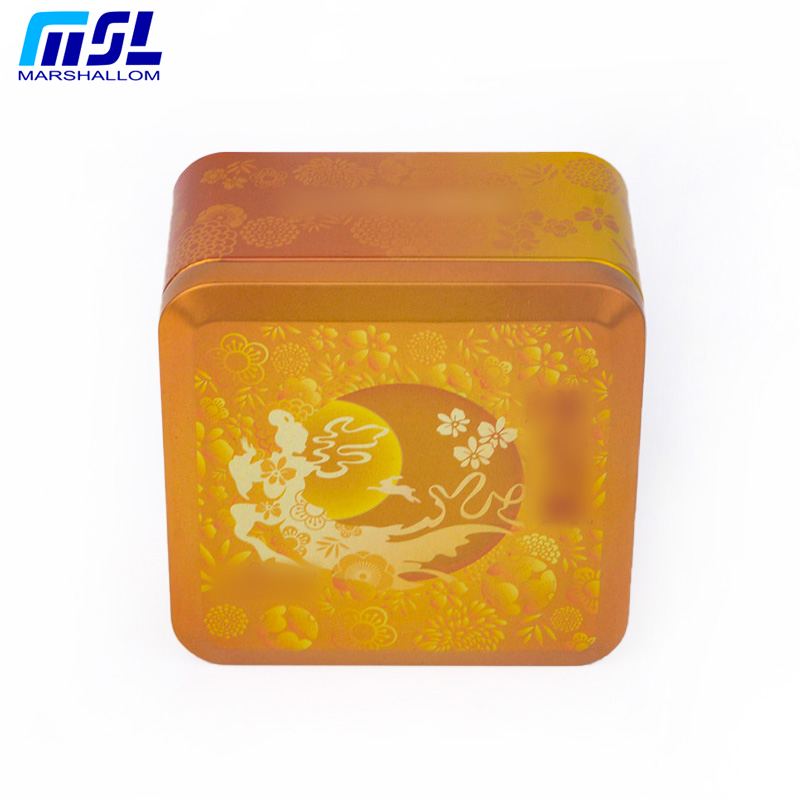 一个装莲蓉蛋黄中秋节月饼罐  传统糕点包装铁盒图片