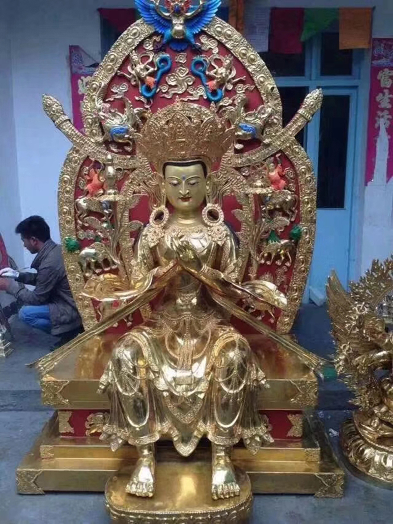 密宗弥勒佛佛像纯铜铸造大型藏寺院全铜2米强巴佛黄财神佛像定做厂家图片