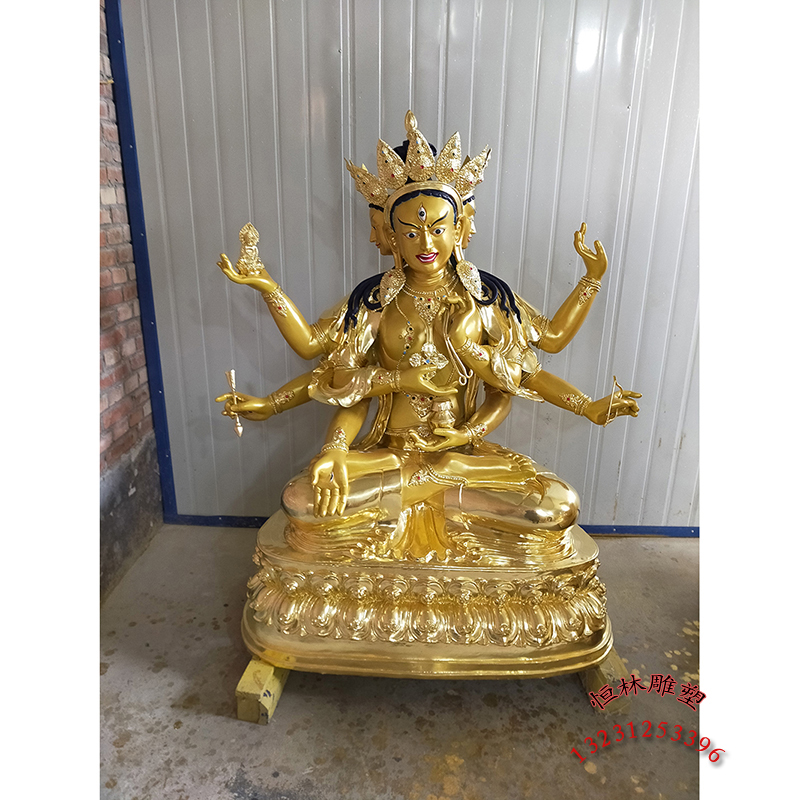 尊胜佛母佛像定做纯铜大型藏传寺庙铸铜1.5米白度母长寿三尊密宗铜雕厂家图片