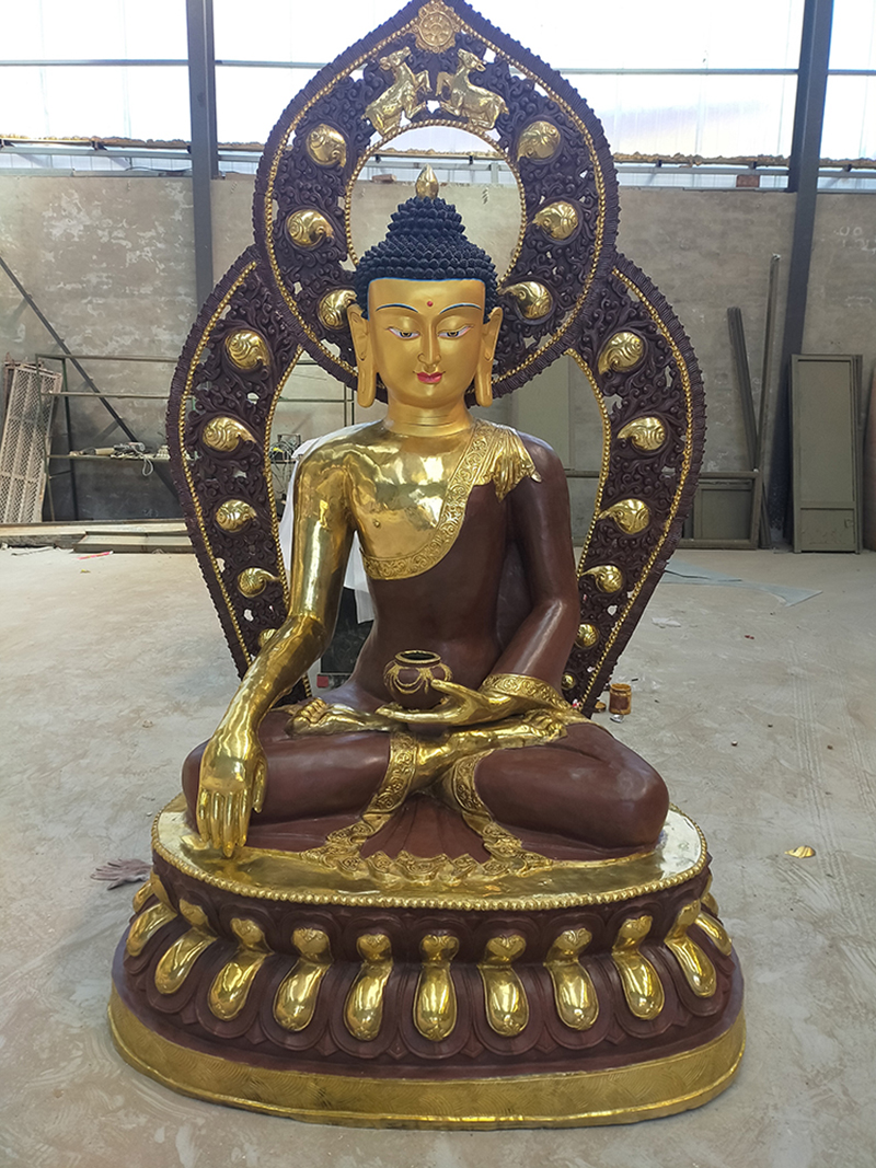 密宗释迦牟尼佛佛像定做纯铜大型藏传寺庙纯铜2米三宝佛药师佛铜雕图片
