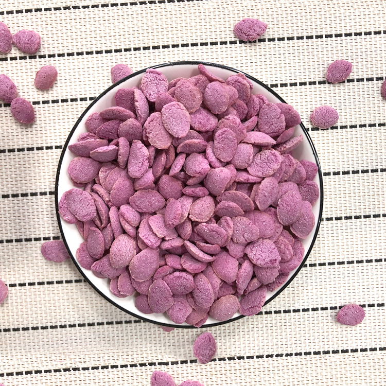 广州市膨化紫薯片厂家供应赢特双螺杆挤压膨化紫薯片 水果麦片用非油榨休闲零食