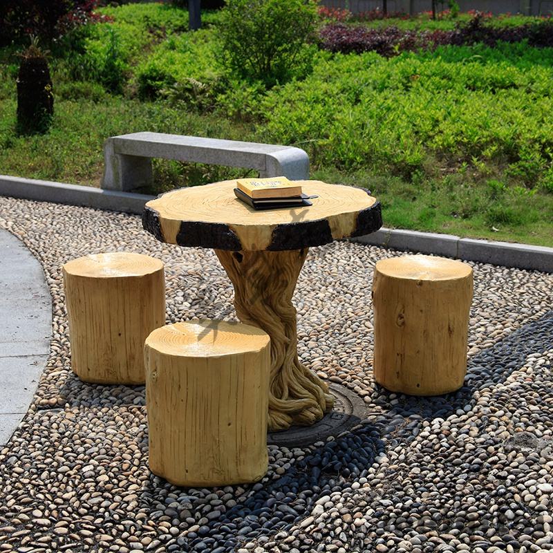 桂林沃德园林水泥仿木桌椅垃圾桶地面背景墙仿木纹效果