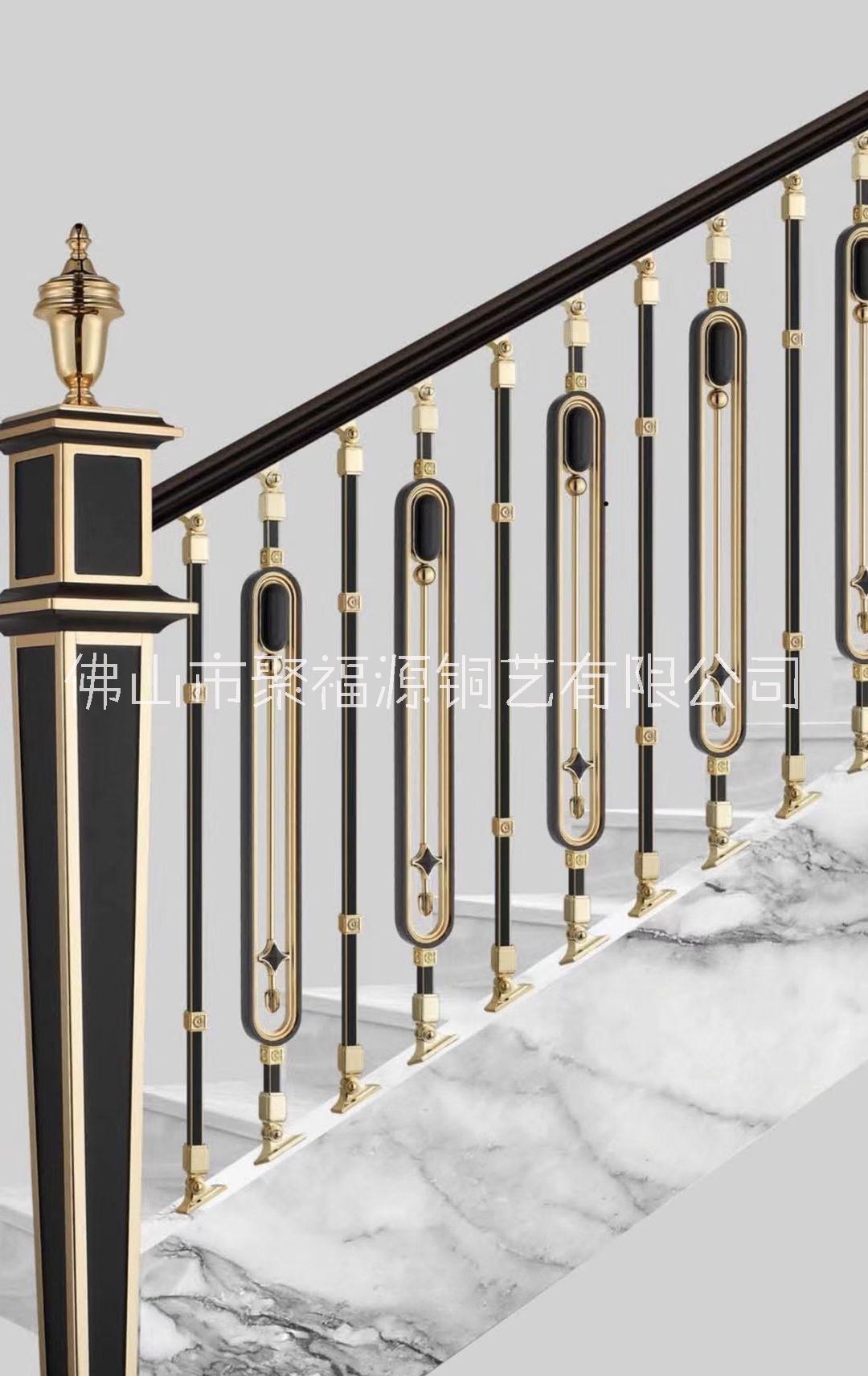 成都酒店铜艺铝艺护栏重庆酒店楼梯安装效果图 成都铜楼梯护栏厂家图片