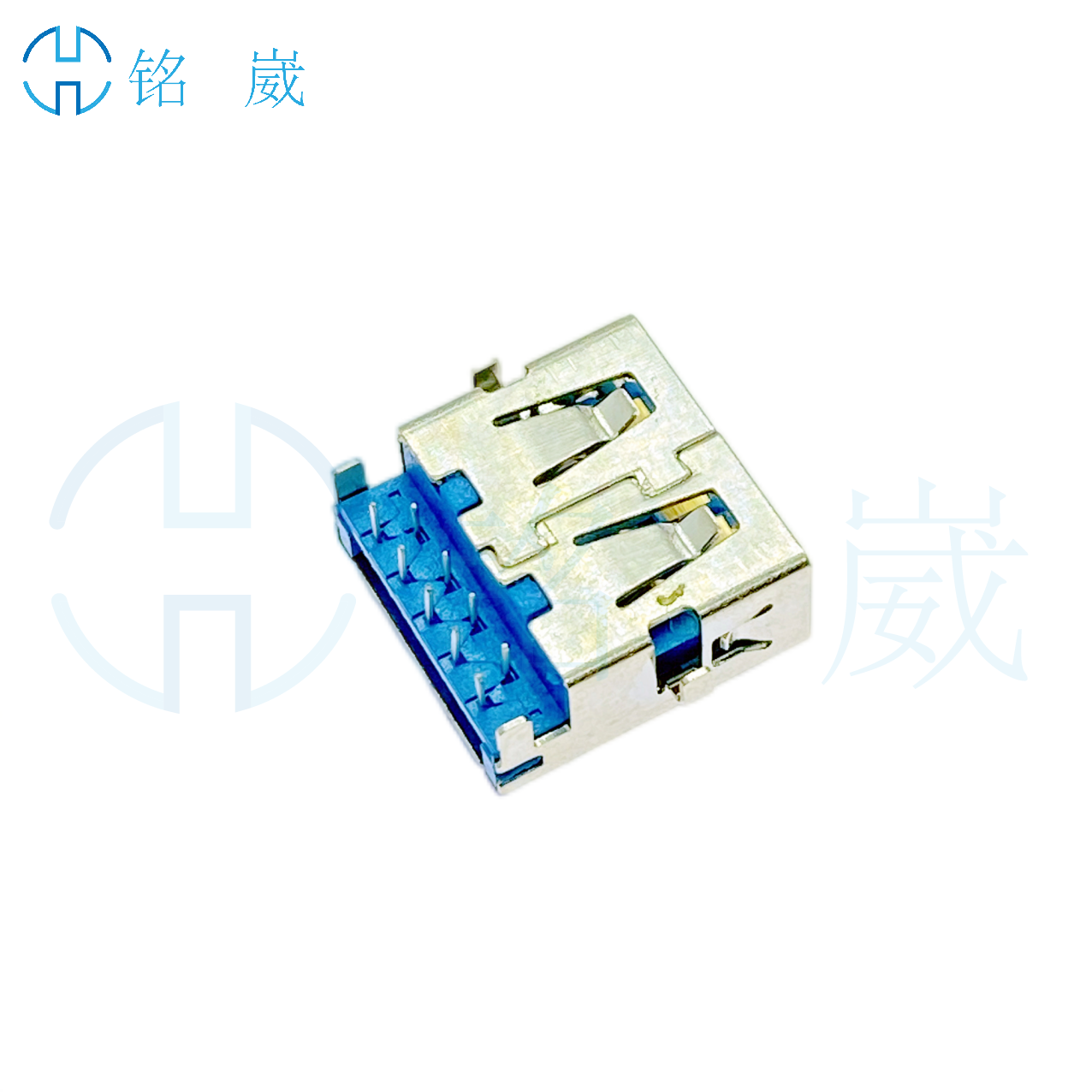9PinA母座USB3.0沉板4.2mm母座 四脚90度插DIP 直边13.0mm 蓝色胶芯/白色胶芯图片