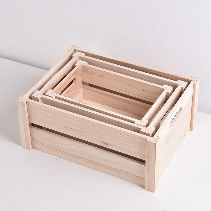 桐木收纳盒杂品收纳条框木质礼盒创意桌面整理筐脏衣物放置筐
