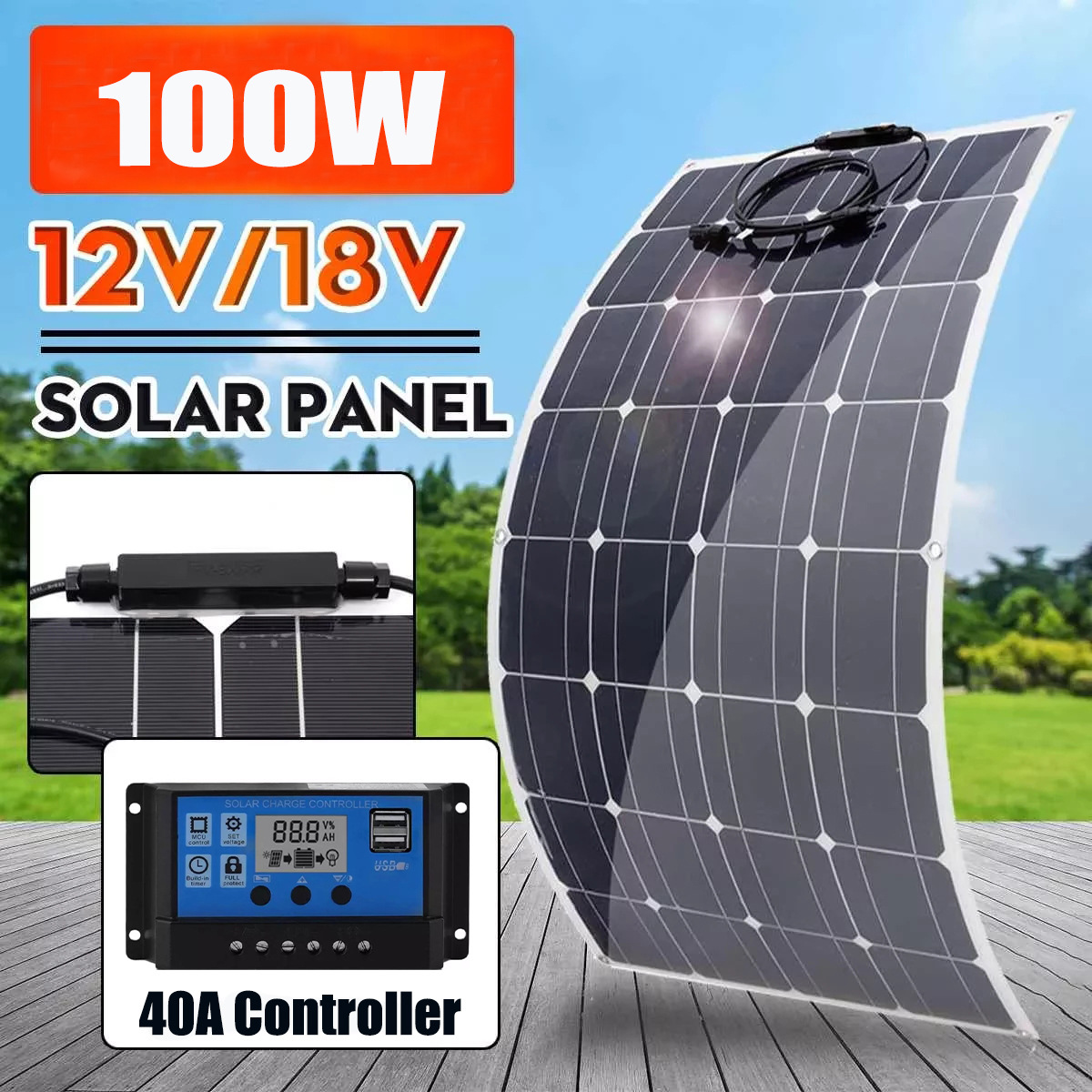 太阳能板单晶柔性200W太阳能电池板光伏系统组件控制器套件批发