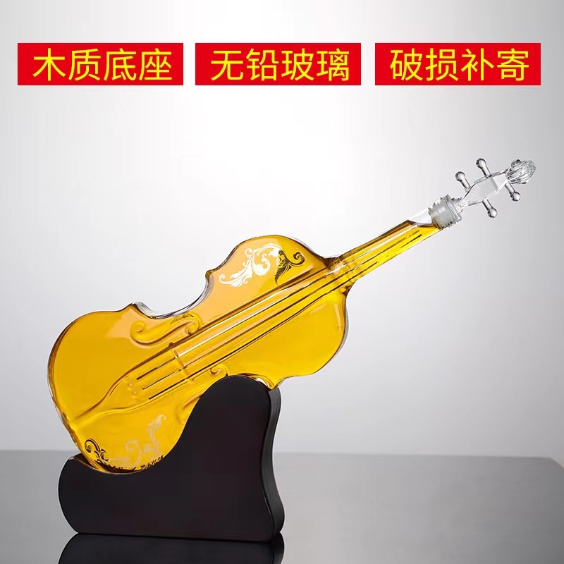 河间华企手工艺吹制欧式精美小提琴酒瓶高硼硅玻璃酒瓶1000ml