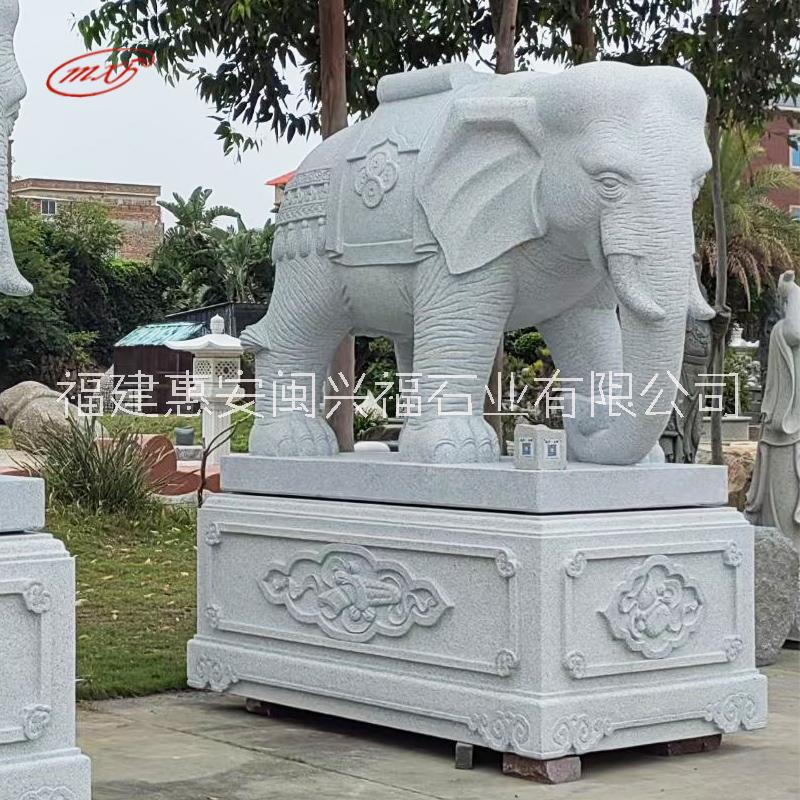 惠安厂家大象一对门口芝麻白石雕麻石大型花岗岩石象雕塑动物摆件