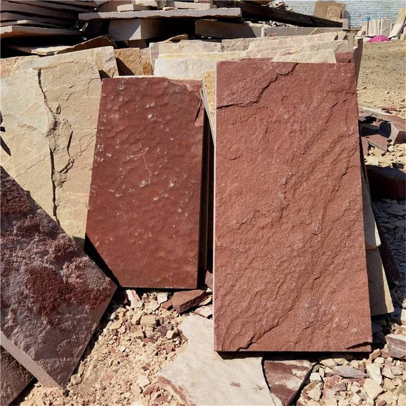 25-45河北外墙文化石 砖红色粉砂岩碎拼石 仿毛石贴面石材图片