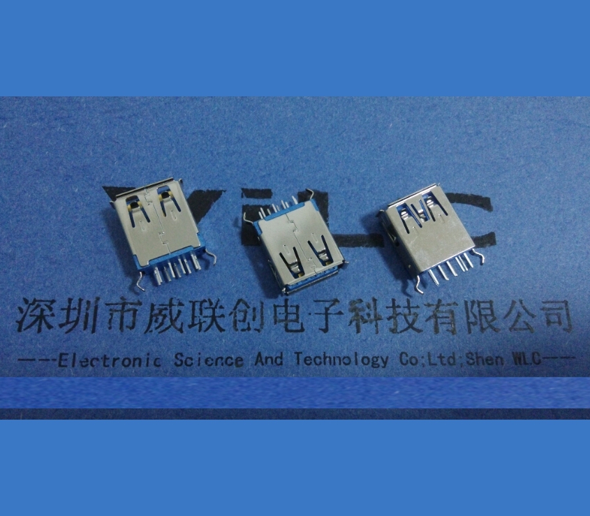 AF180度 USB3.0母座 立式插板DIP15.0mm弯脚有卷边USB3.0连接器