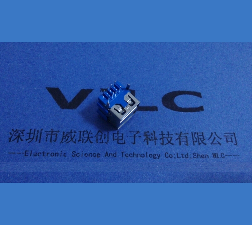 短体13.5 AF90度双层USB母座 两层USB连接器 蓝色胶芯 直边直脚