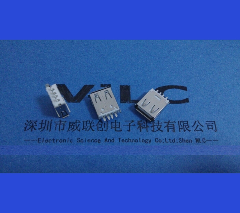 AF 180度USB2.0母座 焊线式15.5mm USB连接器 卷边USB插座