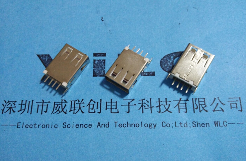 USB2.0母座 AF180度 直立式DIP 加长17.5、19.6、20.5mm母座 PBT白胶