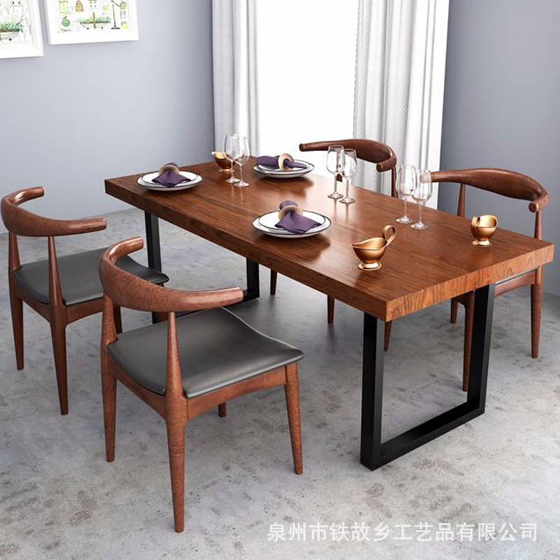 实木餐桌 客厅实木餐桌 铁艺餐桌椅组合 餐厅吃饭桌