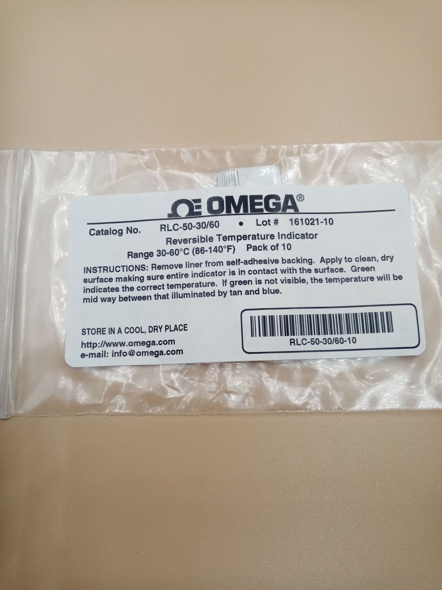 进口OMEGA品牌温度标签RLC-50-30/60可重复使用测温纸 美国30-60度可逆测温纸